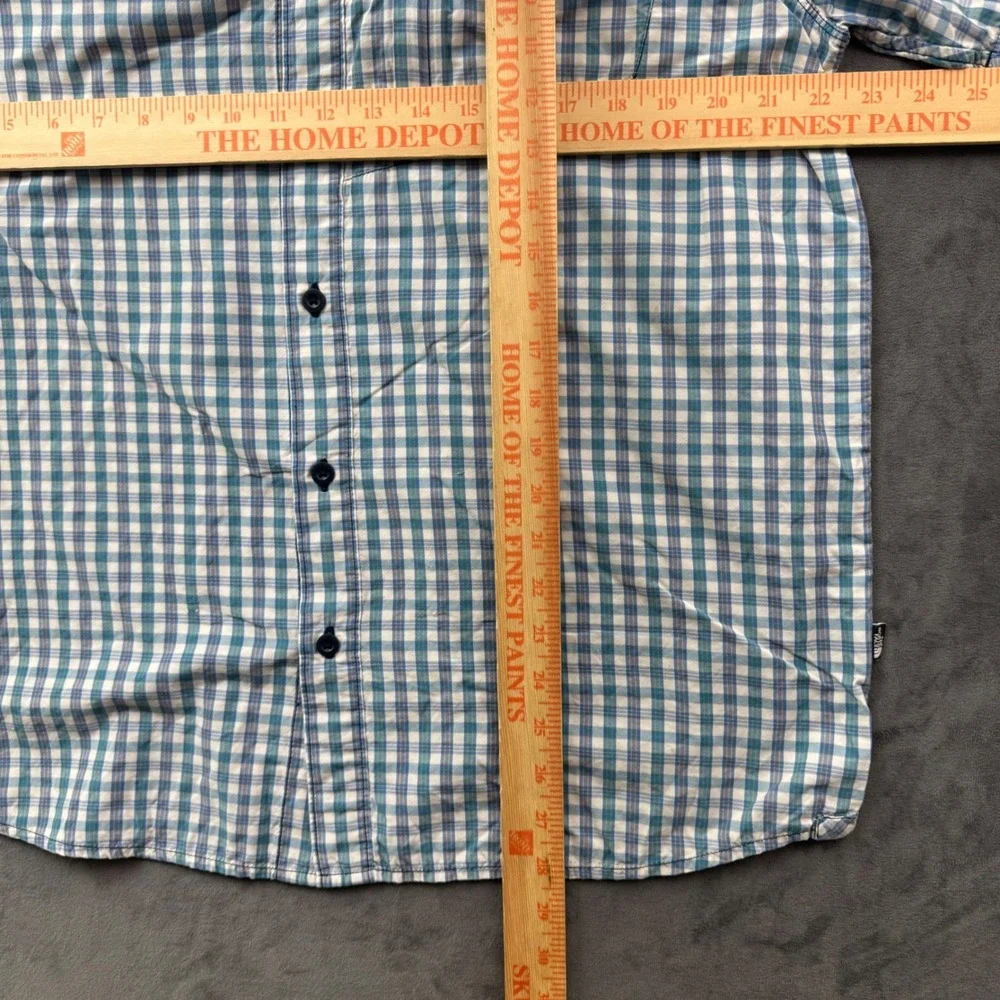 The North Face Mens Blue Green Plaid Short Sleeve Button Down Shirt Large